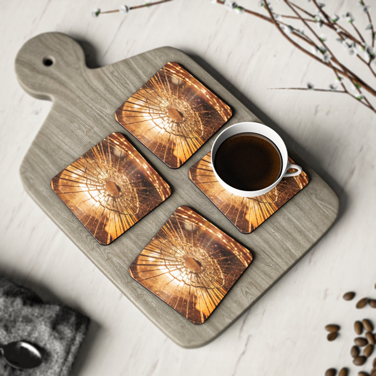 Coasters - Fractured Golden Light (1 & 4 pcs) | Echovira...