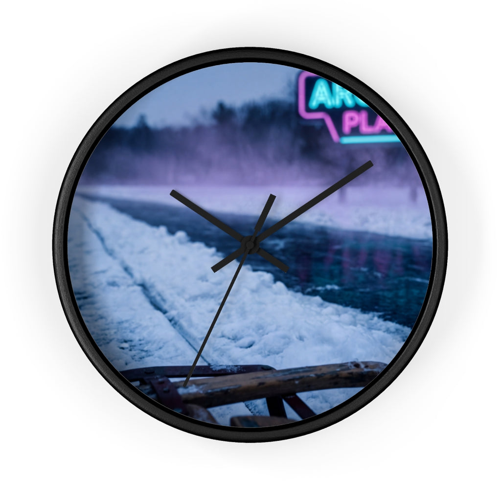 Wall Clock - Neon Arcade Winter Trail | Echovira Gallery