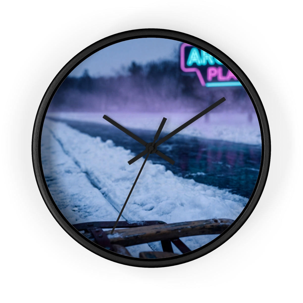 Wall Clock - Neon Arcade Winter Trail | Echovira Gallery