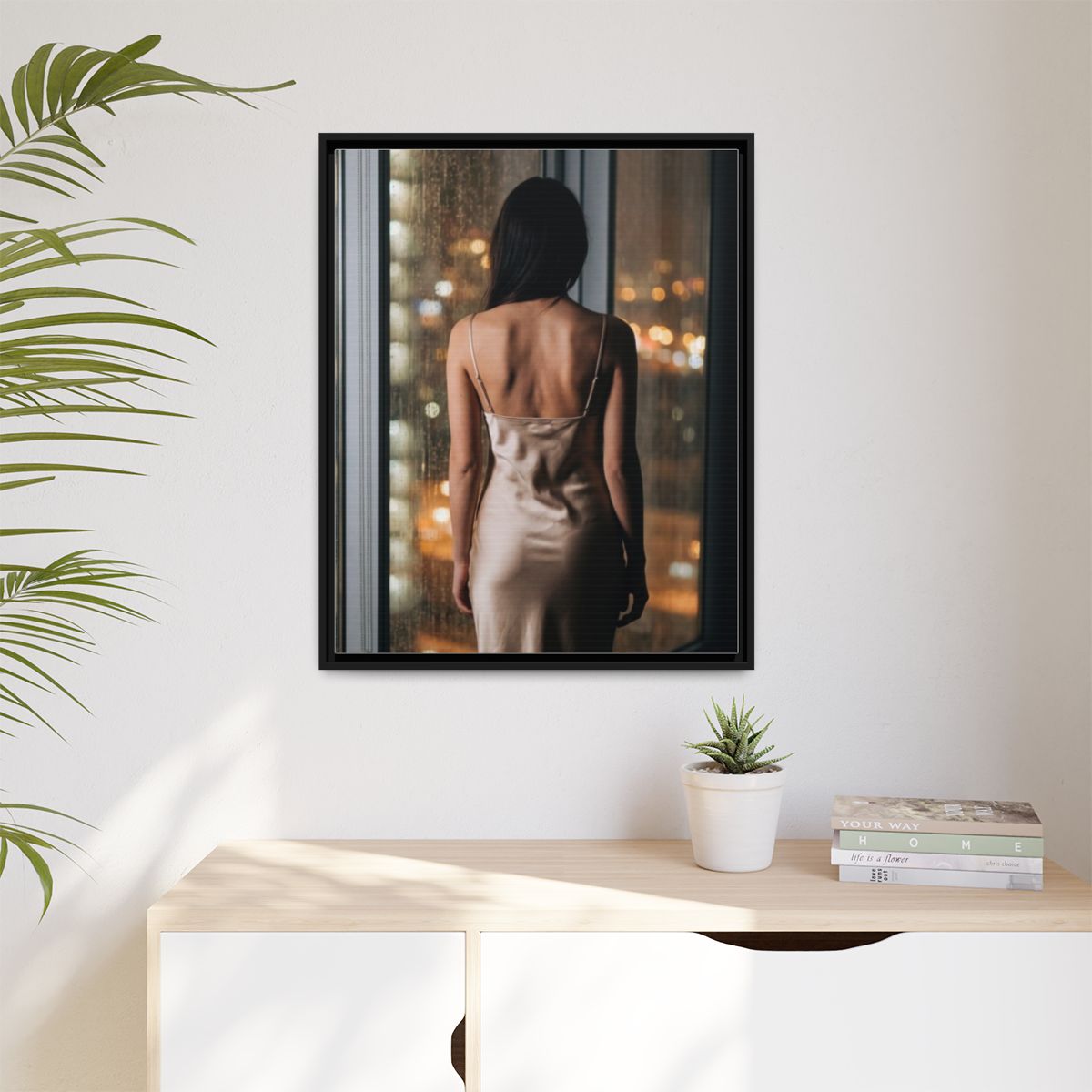 Matte Canvas, Framed - Rainy City lights Glow — Black /... |...