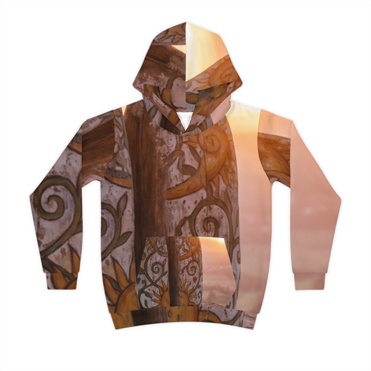 Children's Hoodie with Wooden Sun Totems Art