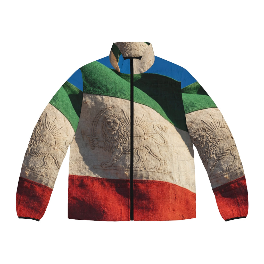 Men's Puffer Jacket - Vintage Persian Lion and Sun Flag Art...