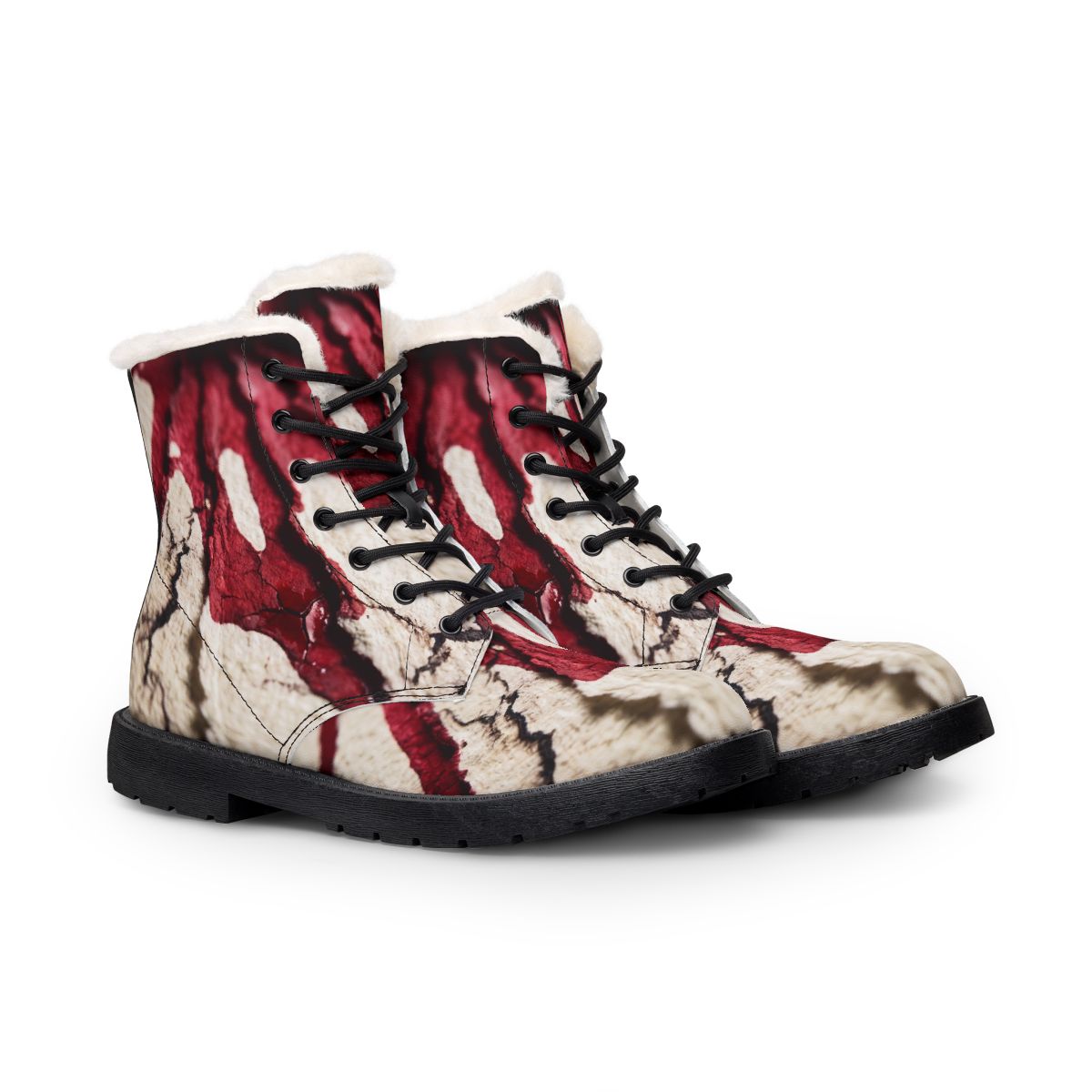 Crimson Abstract Art Women's Fur and Leather Boots