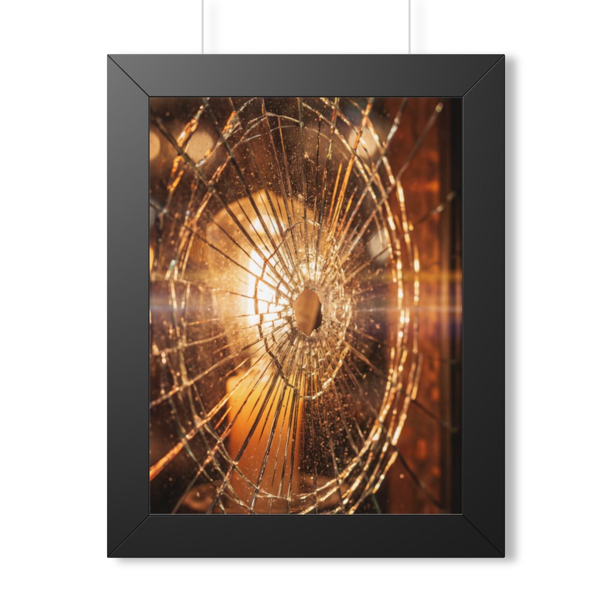 Framed Vertical Poster - Shattered Amber Glass Art — Black...