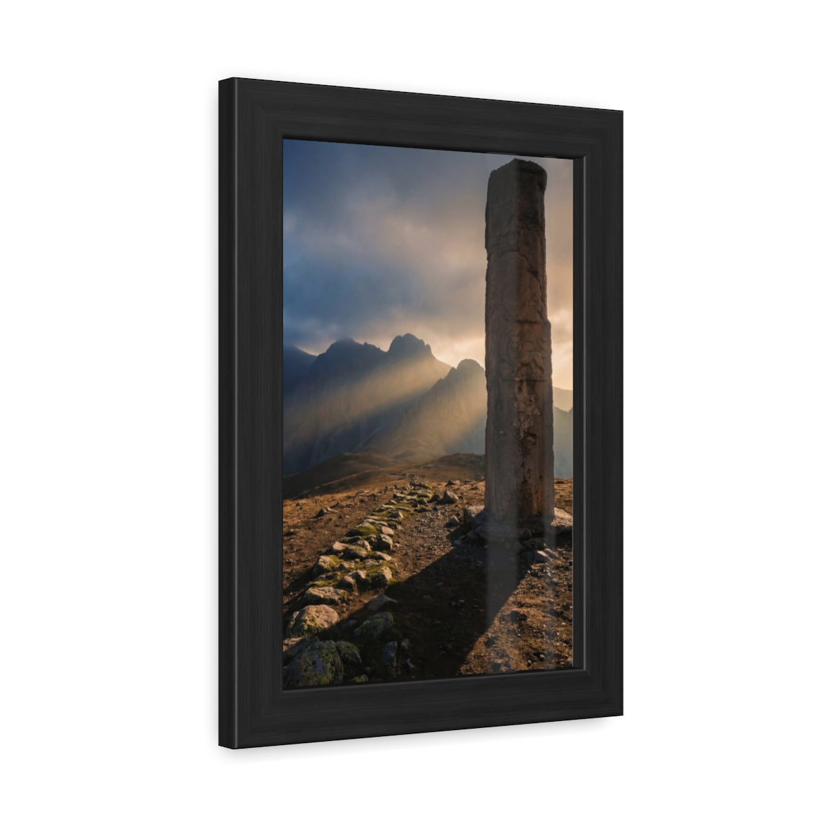 Framed Posters - Ancient Stone Column Mountain Sunset Art (8×12, 9×11, 11×14, 11×17, 12×16, 12×18, 16×20, 16×24, 18×24, 20×30, 24×32, 24×36 & 32×48)