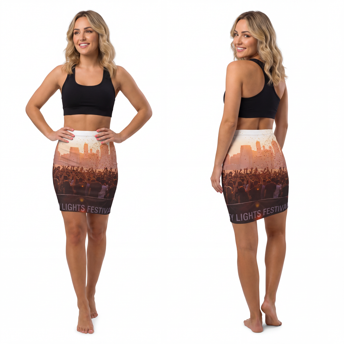Women's Mid-Waist Pencil Skirt - City Lights Festival |...