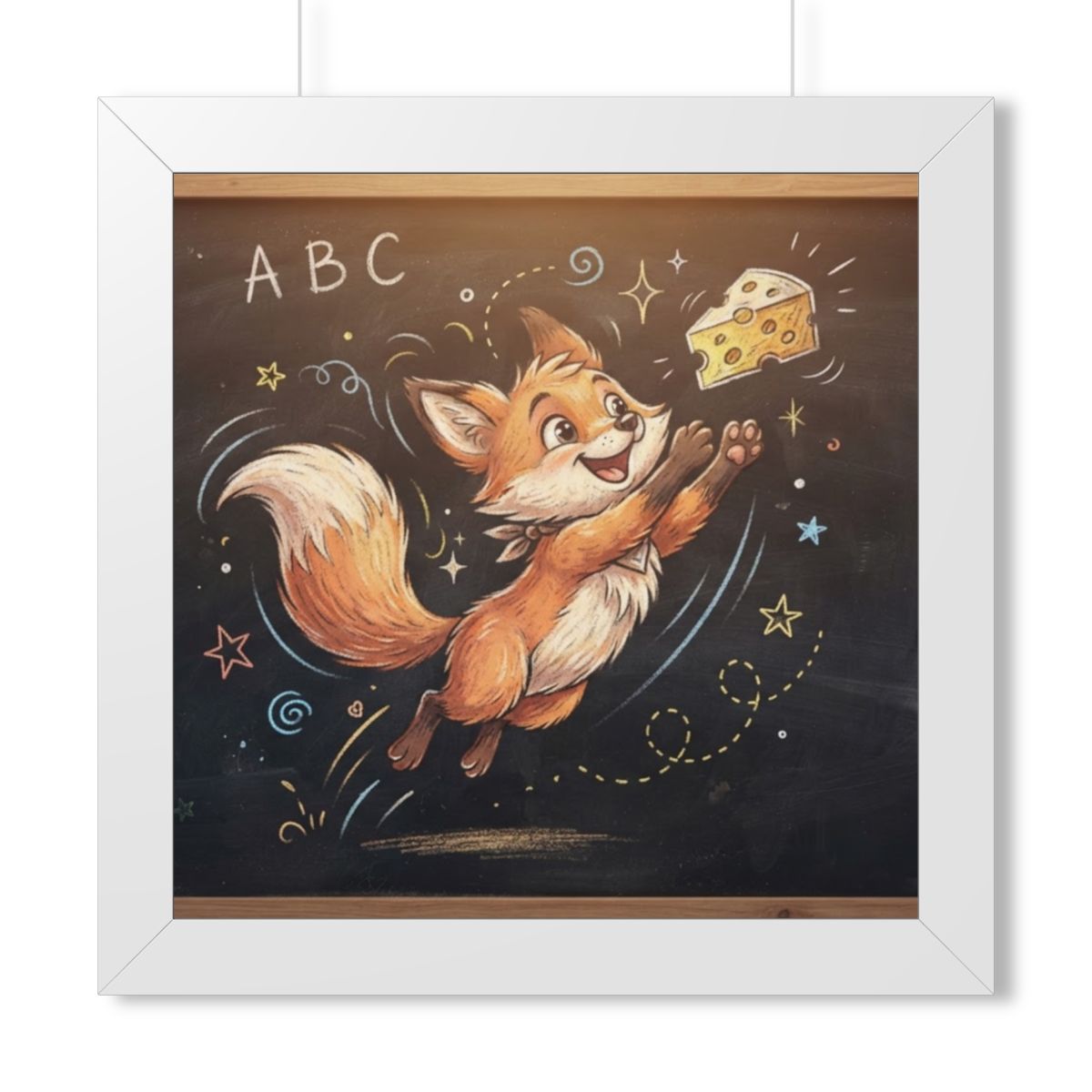 Framed Vertical Poster - Playful Fox Wall Decor — White... |...