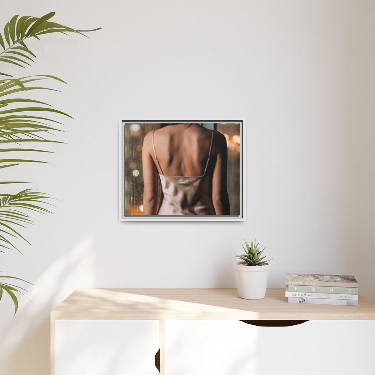 Matte Canvas, Framed - Rainy City lights Glow — White /... |...