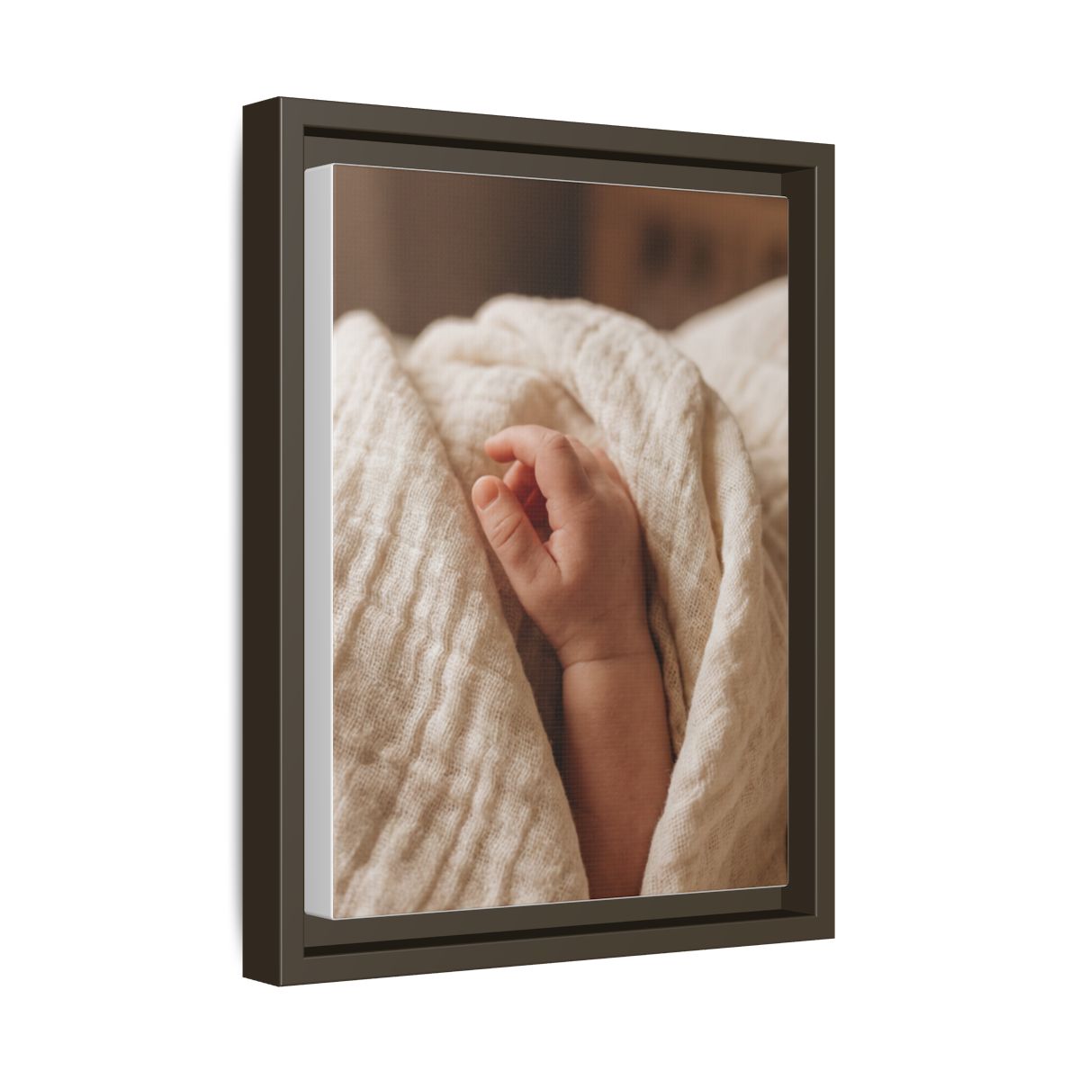 Framed Matte Canvas - Tender Newborn Hand (8×10, 9×12, 11×14, 12×16, 10×20, 12×18, 16×20, 16×24, 18×24, 12×36, 20×24, 16×32, 20×30, 24×30, 24×32, 16×48, 24×36, 24×48, 30×40, 20×60, 32×48, 30×60 & 40×60)