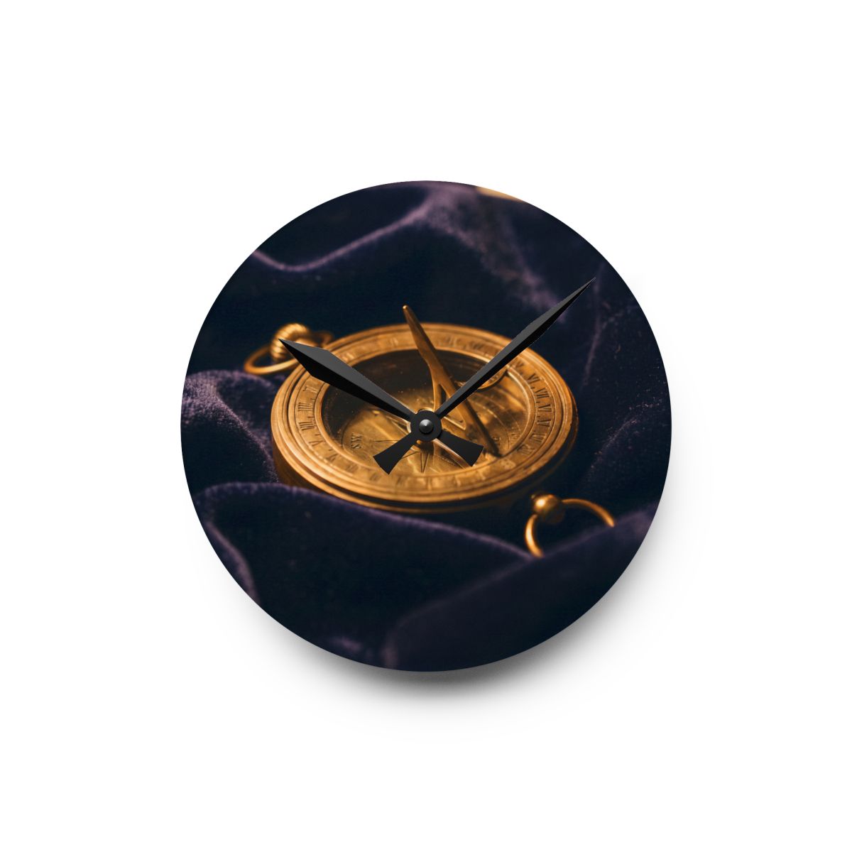 Acrylic Wall Clock with Vintage Brass Sundial