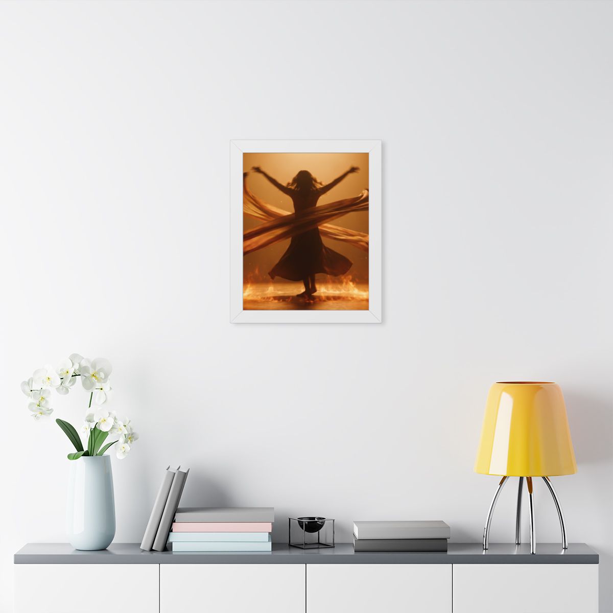 Framed Vertical Poster - Fire Dance Ascent — White (11×14......