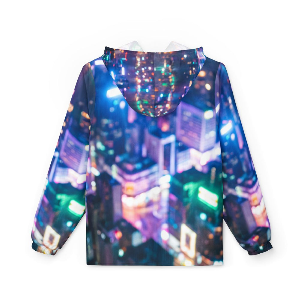 Unisex Windbreaker Jacket - Cyberpunk Neon City Silhouette |...