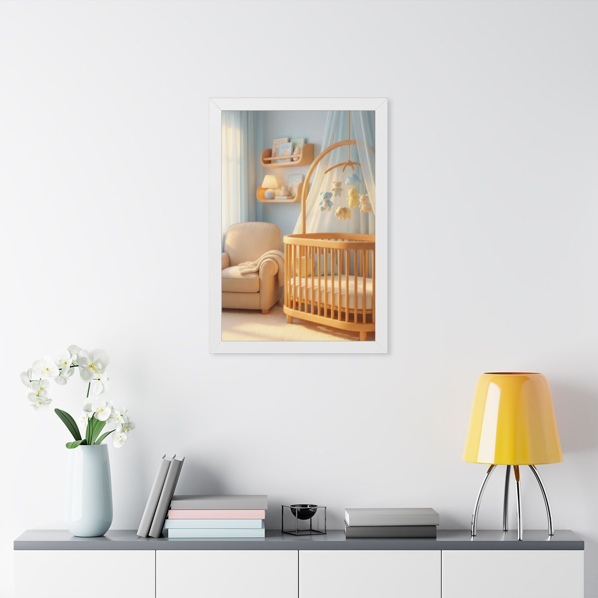 Framed Vertical Poster - Dreamy Serene Nursery Art — White...