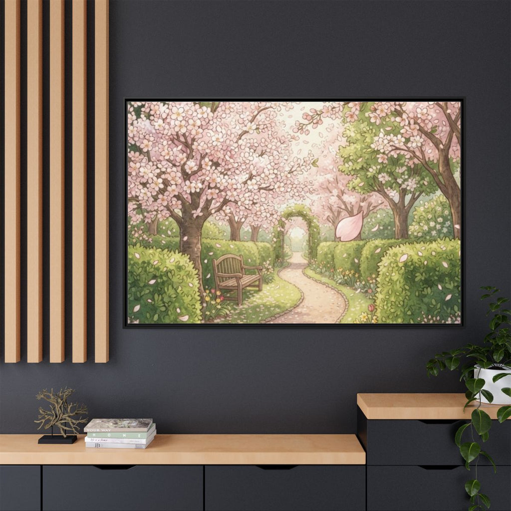 Matte Canvas Framed - Spring Blossom Pathway — Black / 1.25"...