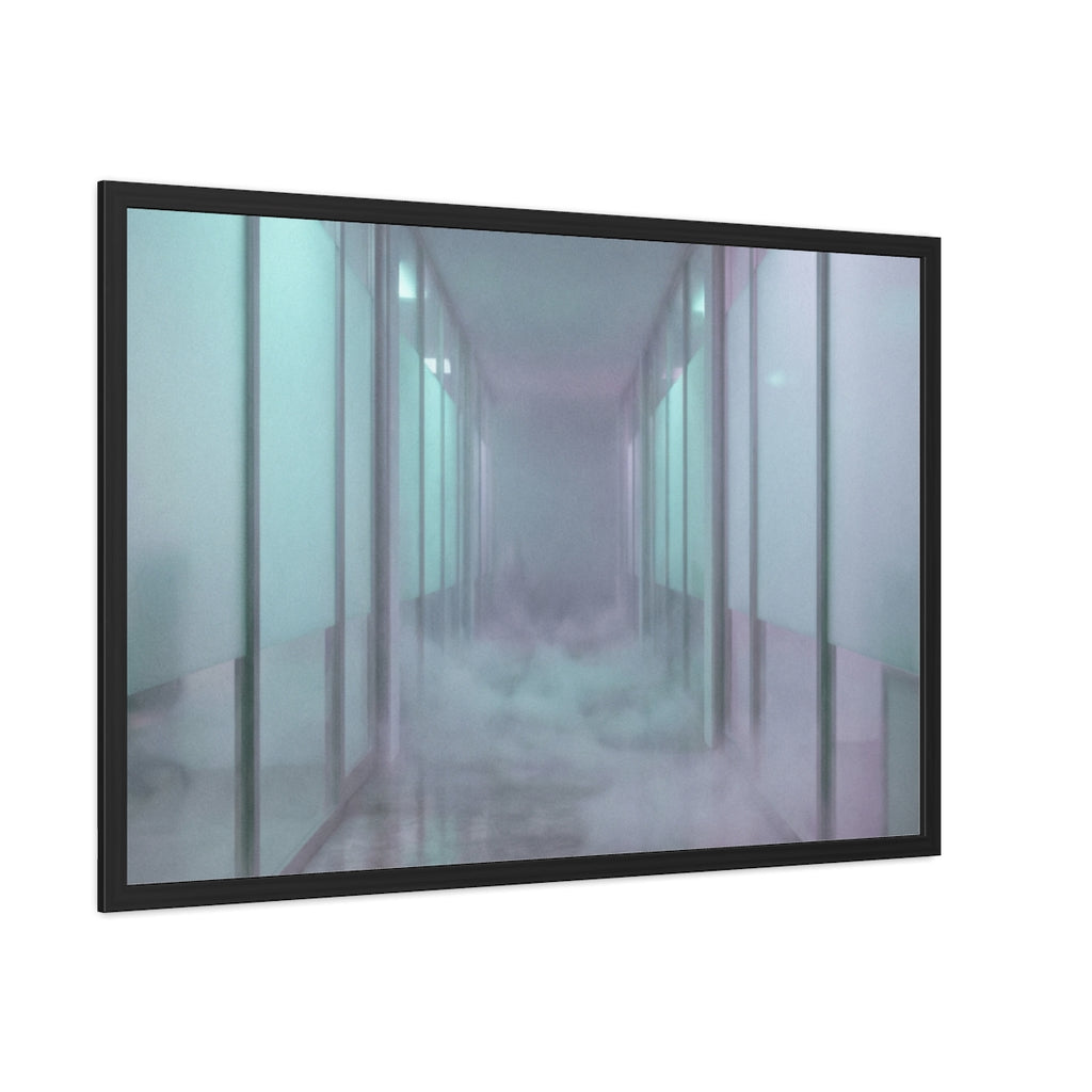 Framed Posters - Liminal Corridor Fog Art Print — Landscape...