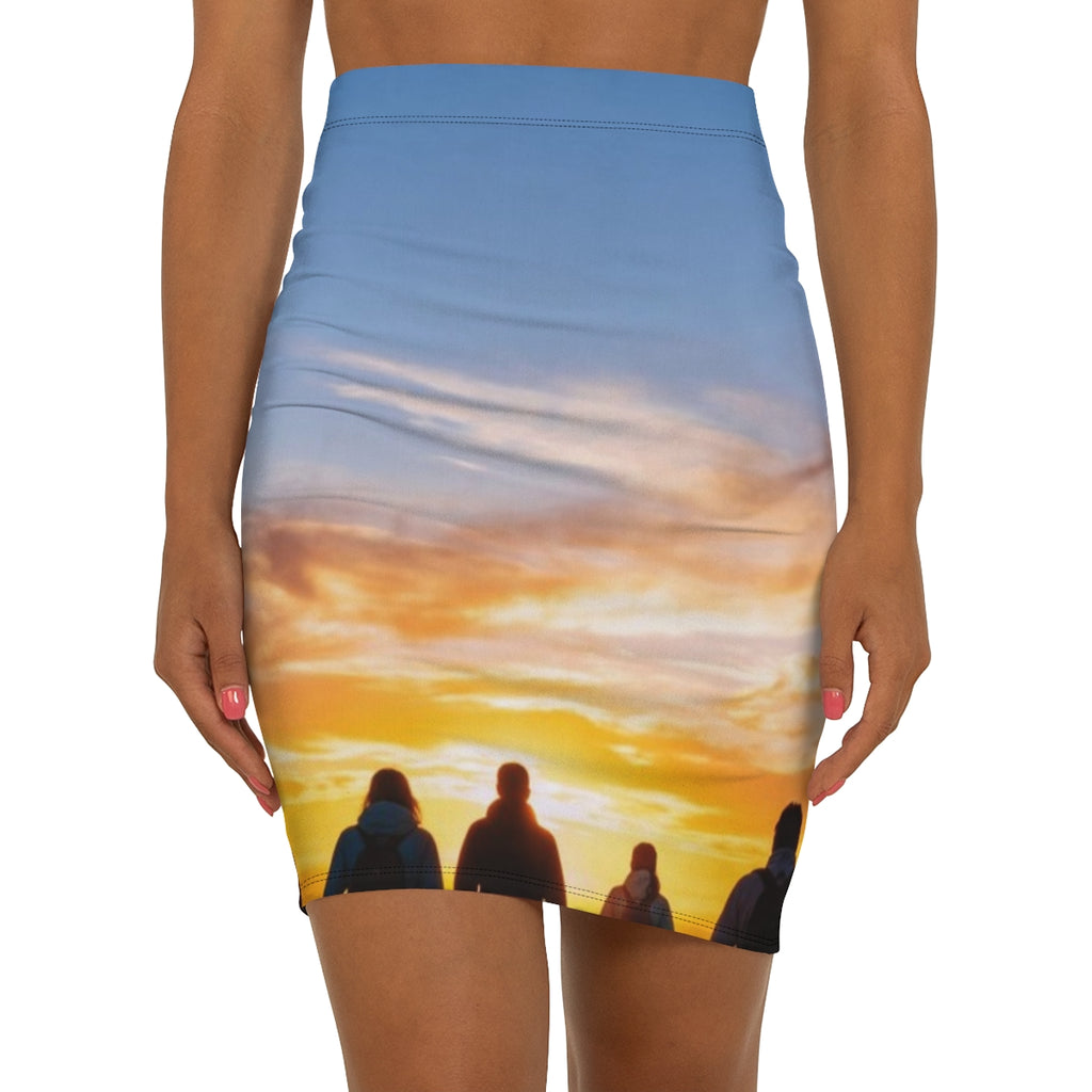Women's Mid-Waist Pencil Skirt - Sunset Mountain Ridge |...