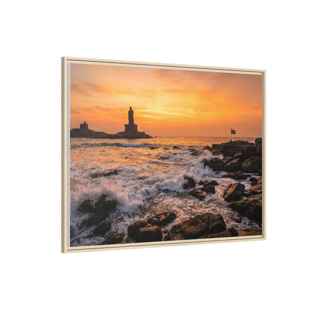 Framed Canvas - Golden Coast Dawn — Natural / 1.25"