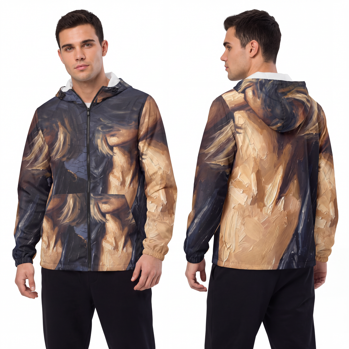 Men's Windbreaker Jacket - Fractured Noir | Echovira Gallery