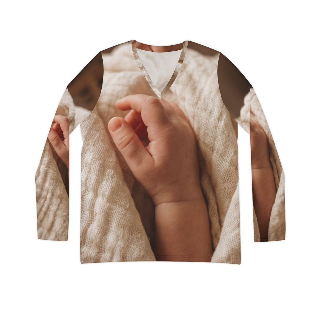 Women's Long Sleeve V-neck Shirt - Tender Newborn Hand in......