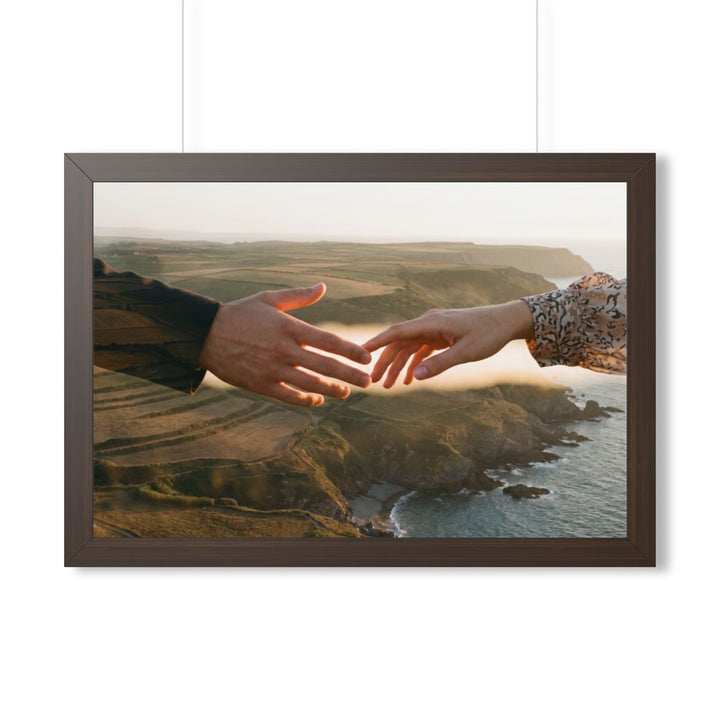 Framed Horizontal Poster - The Infinite Touch | Ethereal Coastal Art (14×11, 16×12, 16×16, 20×16, 24×16, 36×12 & 30×20)