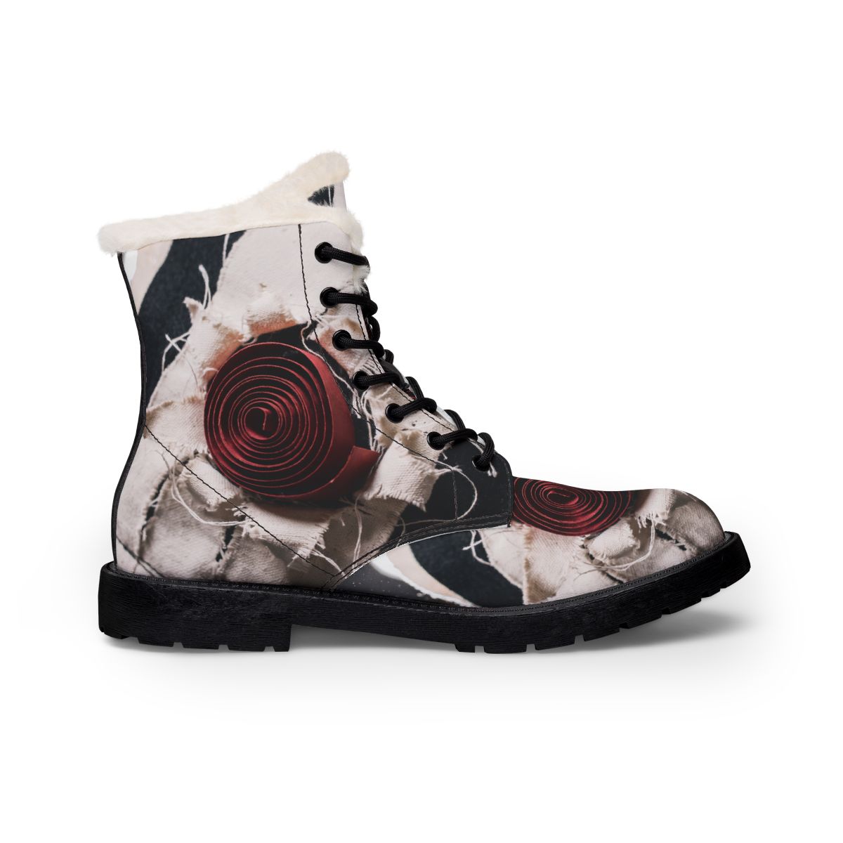 Women's Leather Boots with Crimson Spiral Art