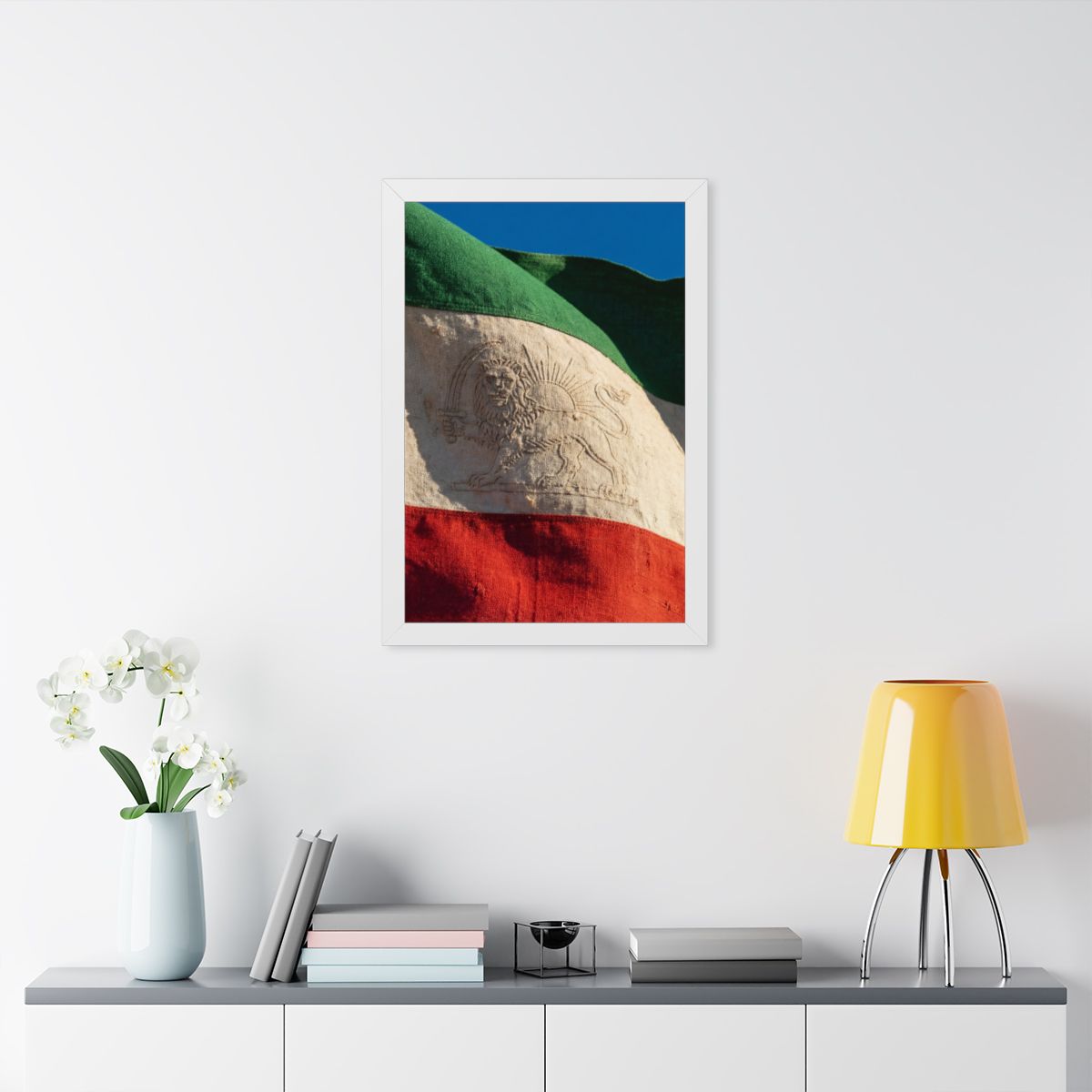 Framed Vertical Poster - Vintage Persian Lion and Sun Flag...
