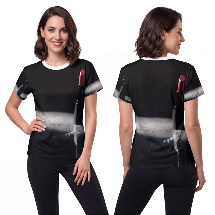 Women's Cut & Sew Tee - Crimson Noir Chic