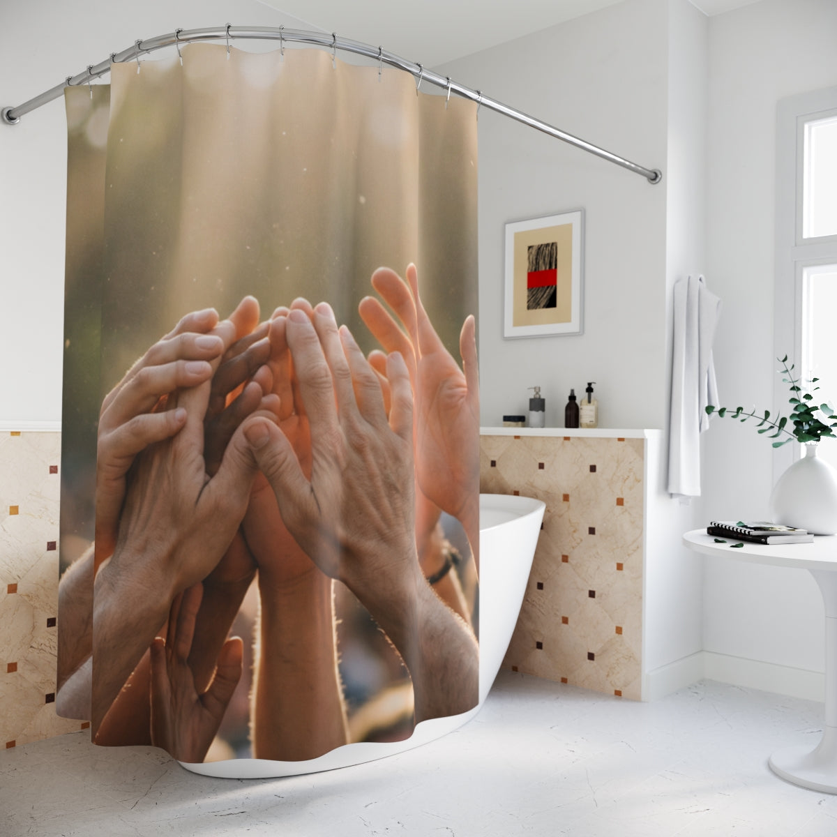 Shower Curtains - Golden Rays of Unity Wall Art | Echovira...