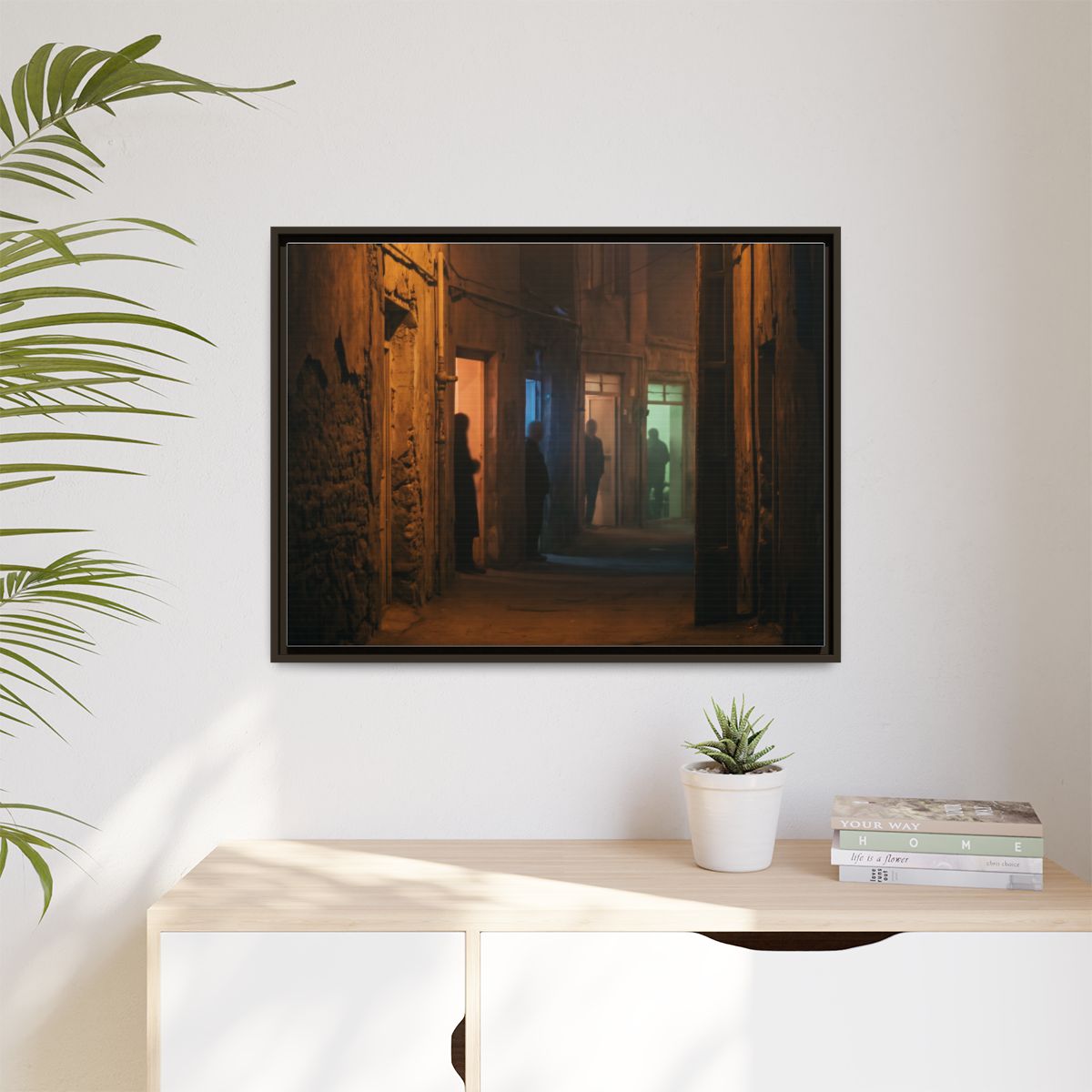 Matte Canvas, Framed - Shadowed Alleyway Mystery Art Print...