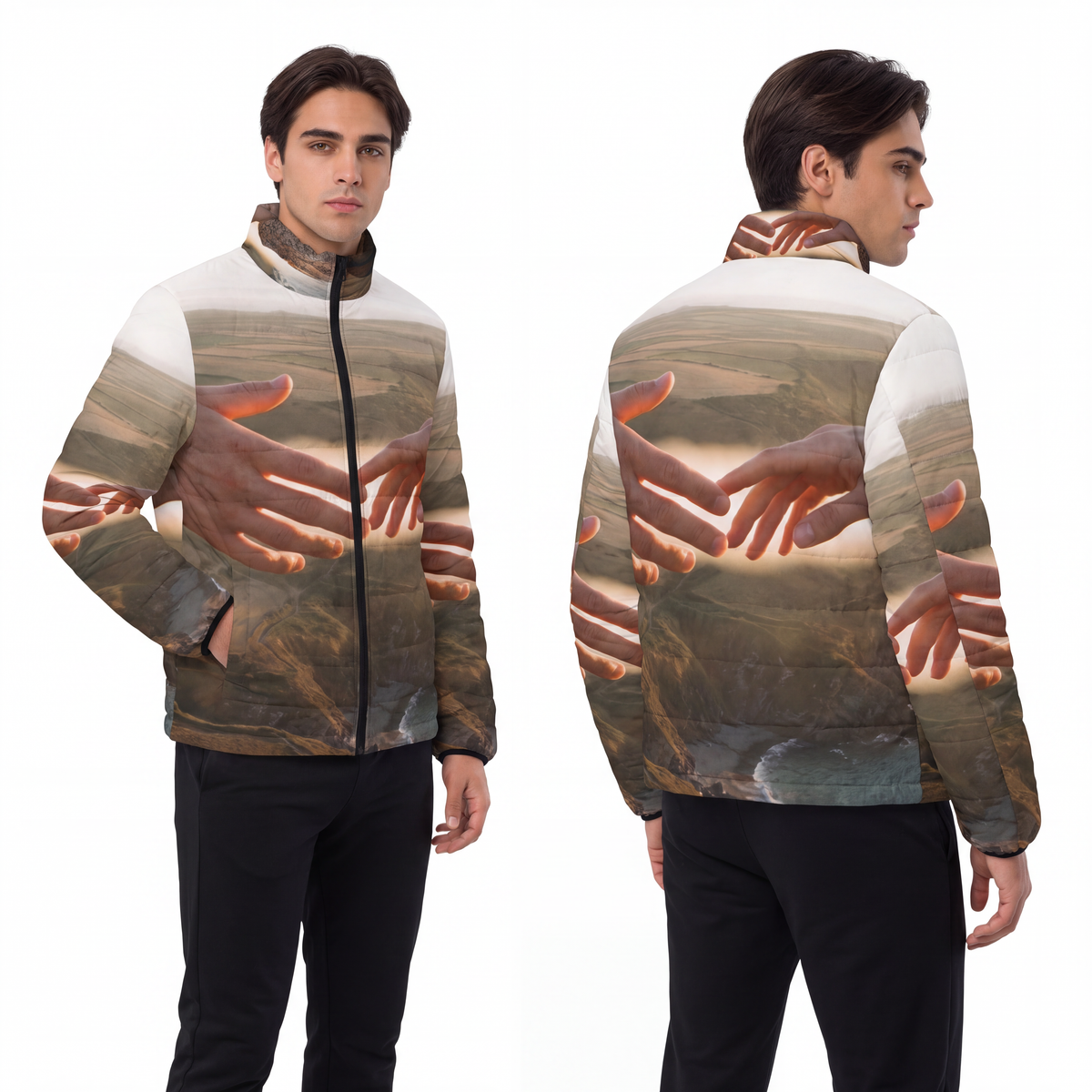 Men's Puffer Jacket - The Infinite Touch | Ethereal Coastal...