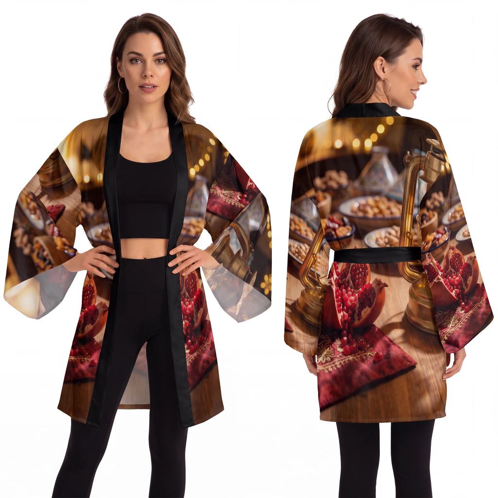 Long Sleeve Kimono Robe - Amber Feast | Echovira Gallery