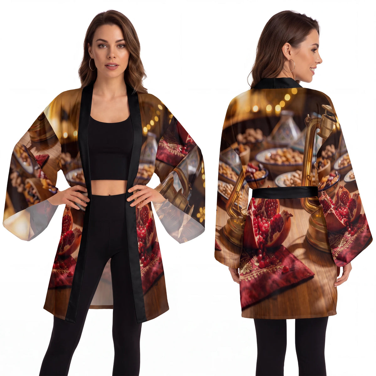 Long Sleeve Kimono Robe - Amber Feast | Echovira Gallery