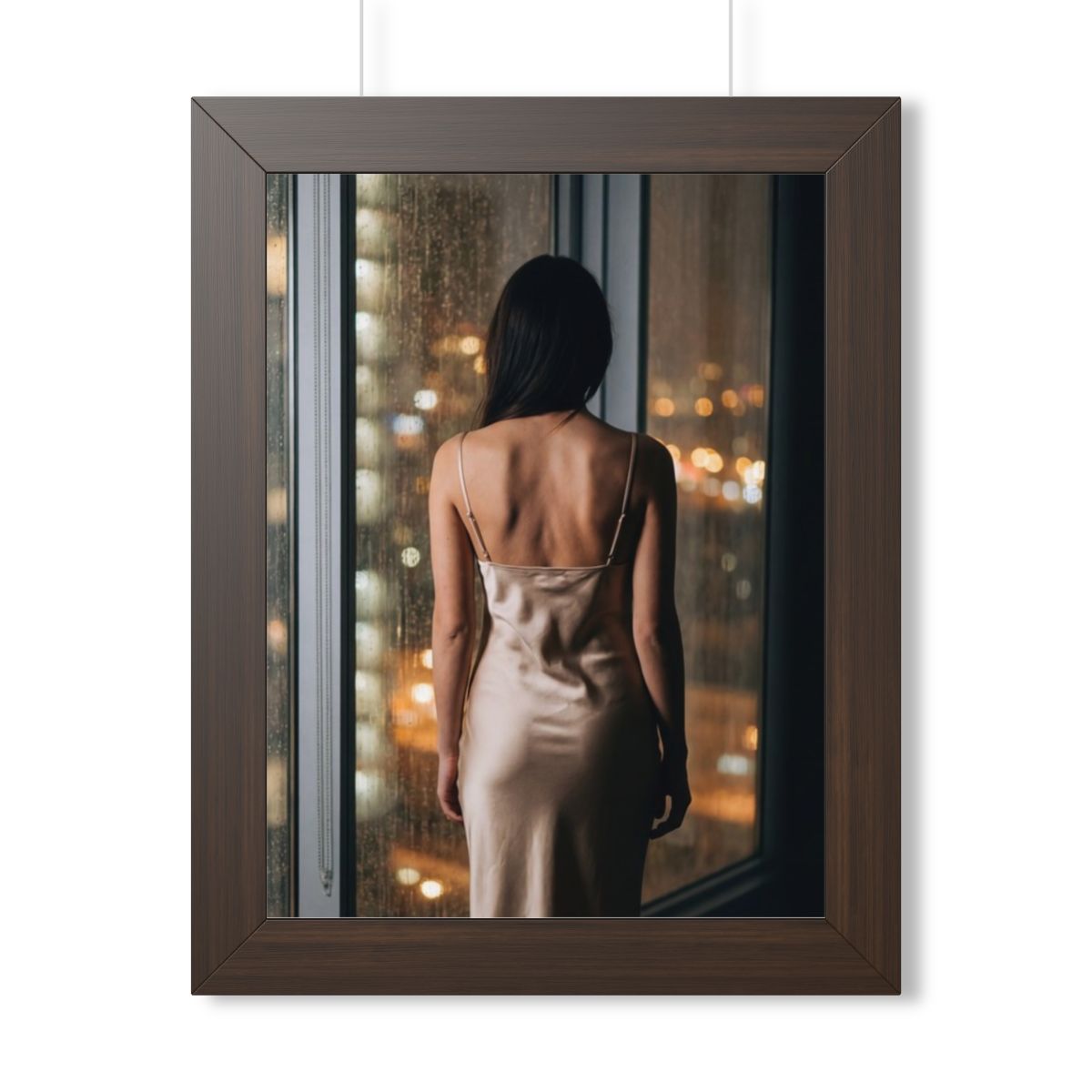 Framed Vertical Poster - Shimmering Rainscape — Walnut... |...