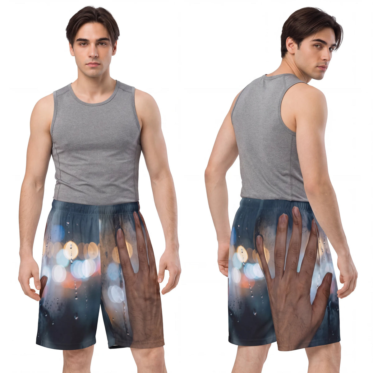 Men's Sports Shorts with Rainy City Bokeh Art
