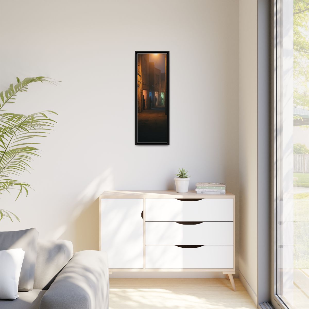Matte Canvas, Framed - Shadowed Alleyway Mystery Art Print...