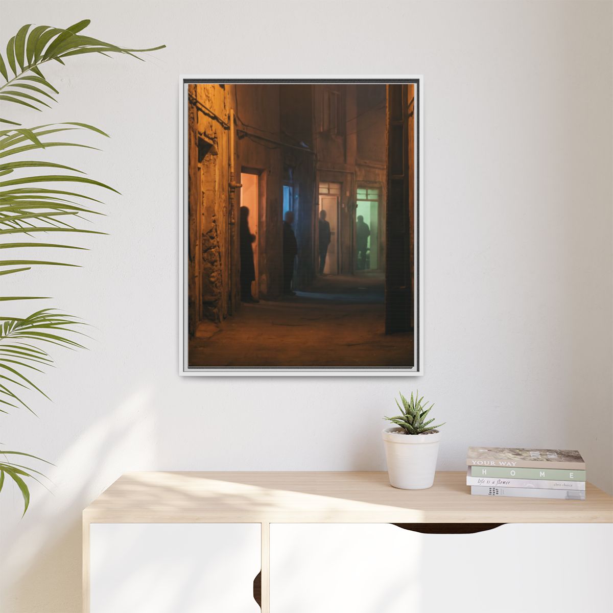 Matte Canvas, Framed - Shadowed Alleyway Mystery Art Print...