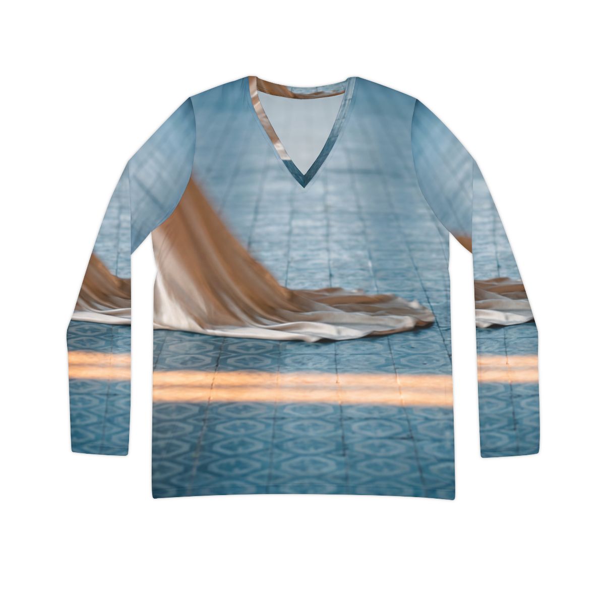 Women's V-Neck Shirt Silk Gown Tile Art