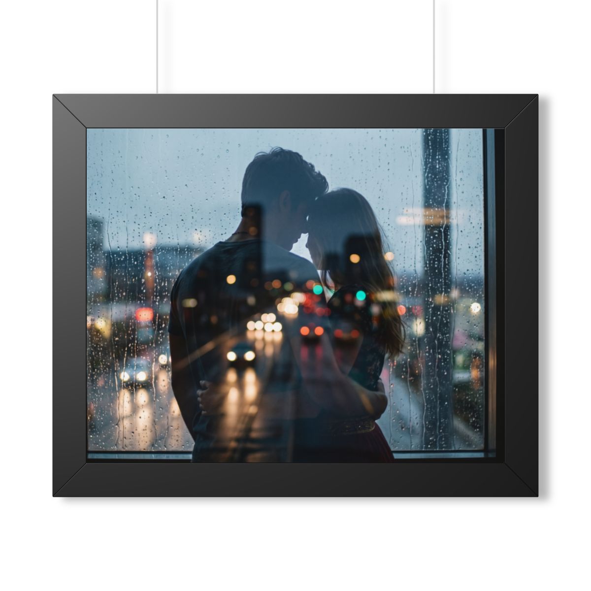 Framed Horizontal Poster - Rainy City — Black (14×11, 16×12...