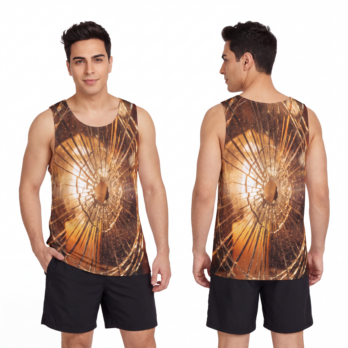 Men's Tank - Golden Fracture - Moody Broken Glass Art |...