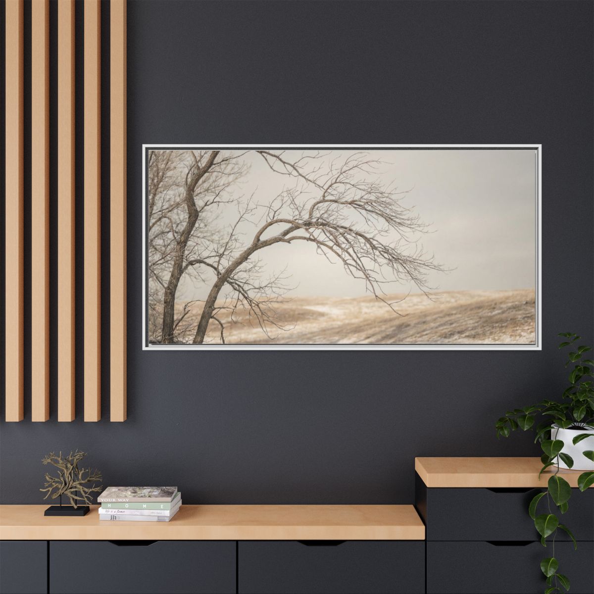 Matte Canvas, Framed - Winter Branch Solitude Landscape —......