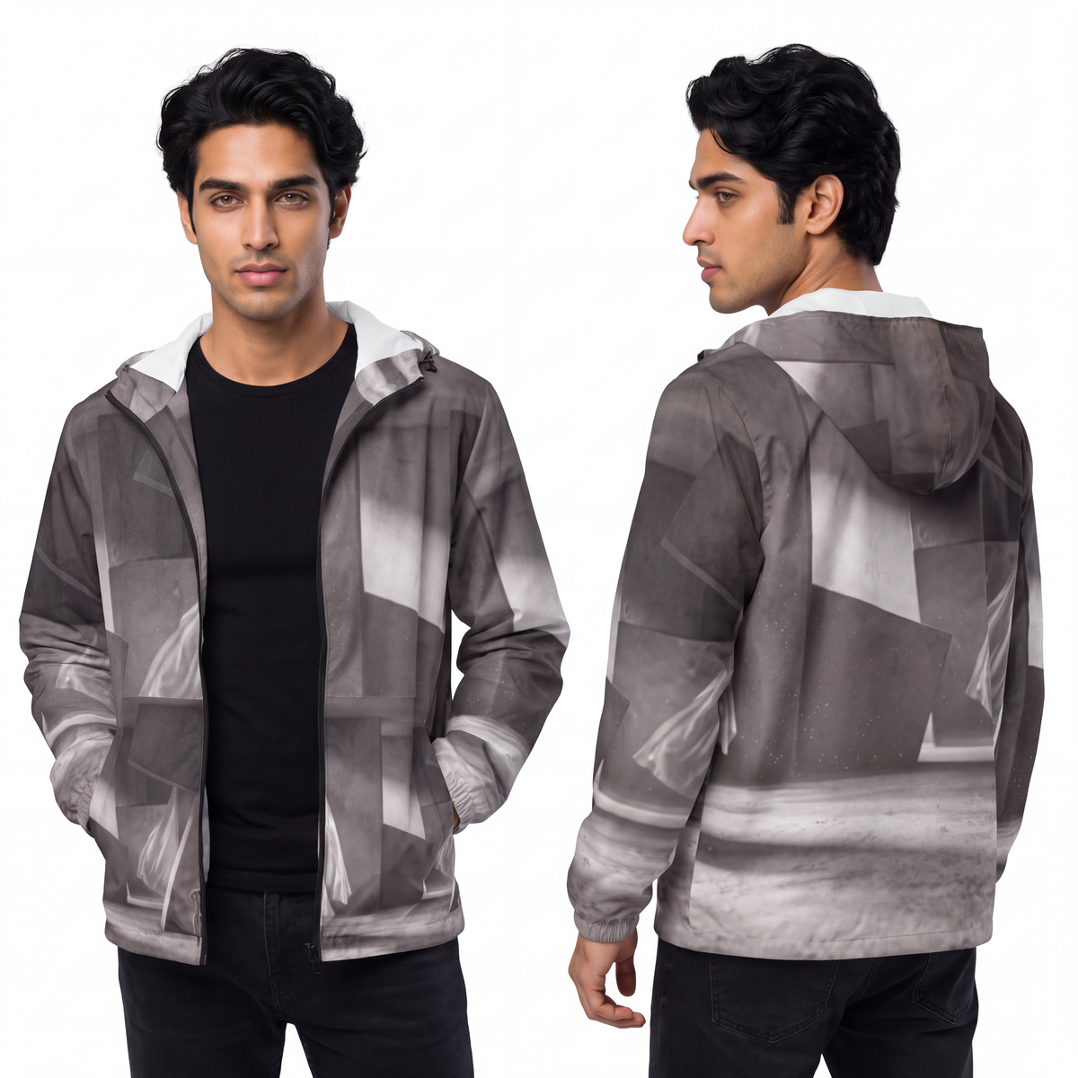 Men's Windbreaker Jacket - Concrete Haven | Echovira Gallery