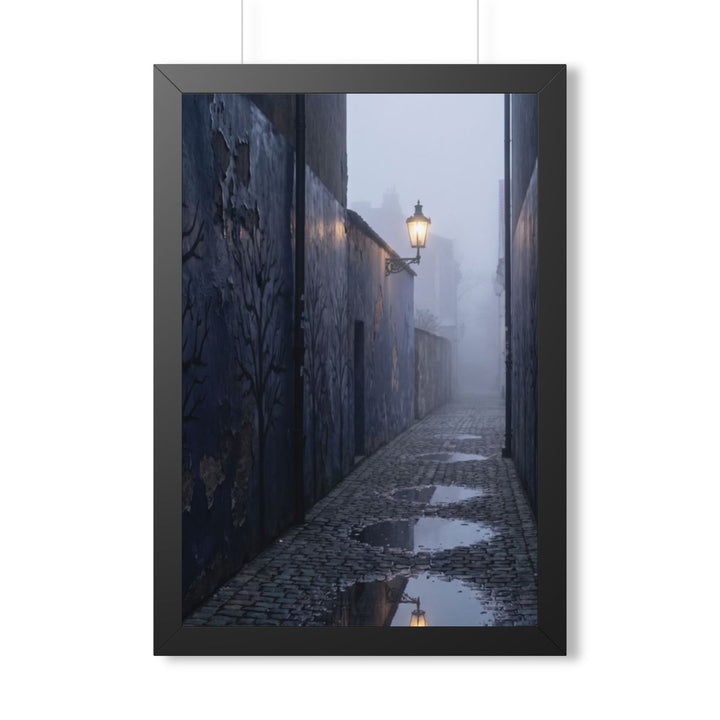 Framed Vertical Poster - Cobblestone in Mist — Black (11×14, 12×16, 16×16, 16×20, 16×24, 12×36 & 20×30)