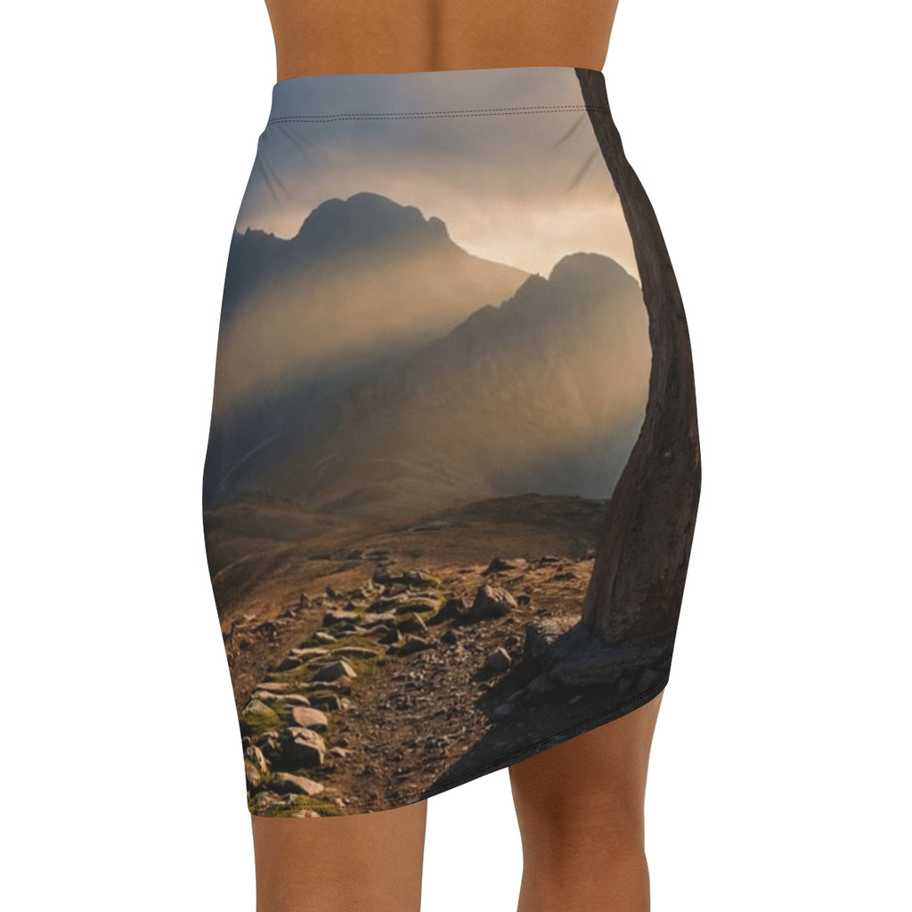 Women's Mid-Waist Pencil Skirt - Mystic Monolith Ancient......