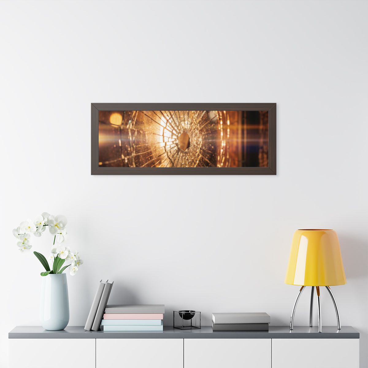 Framed Horizontal Poster - Shattered Amber Glass Art —... |...