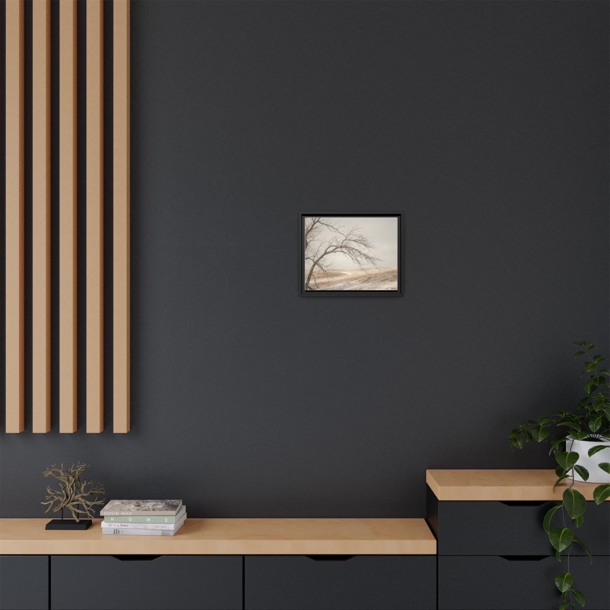 Framed Canvas Art - Minimalist Winter — Black / 1.25"