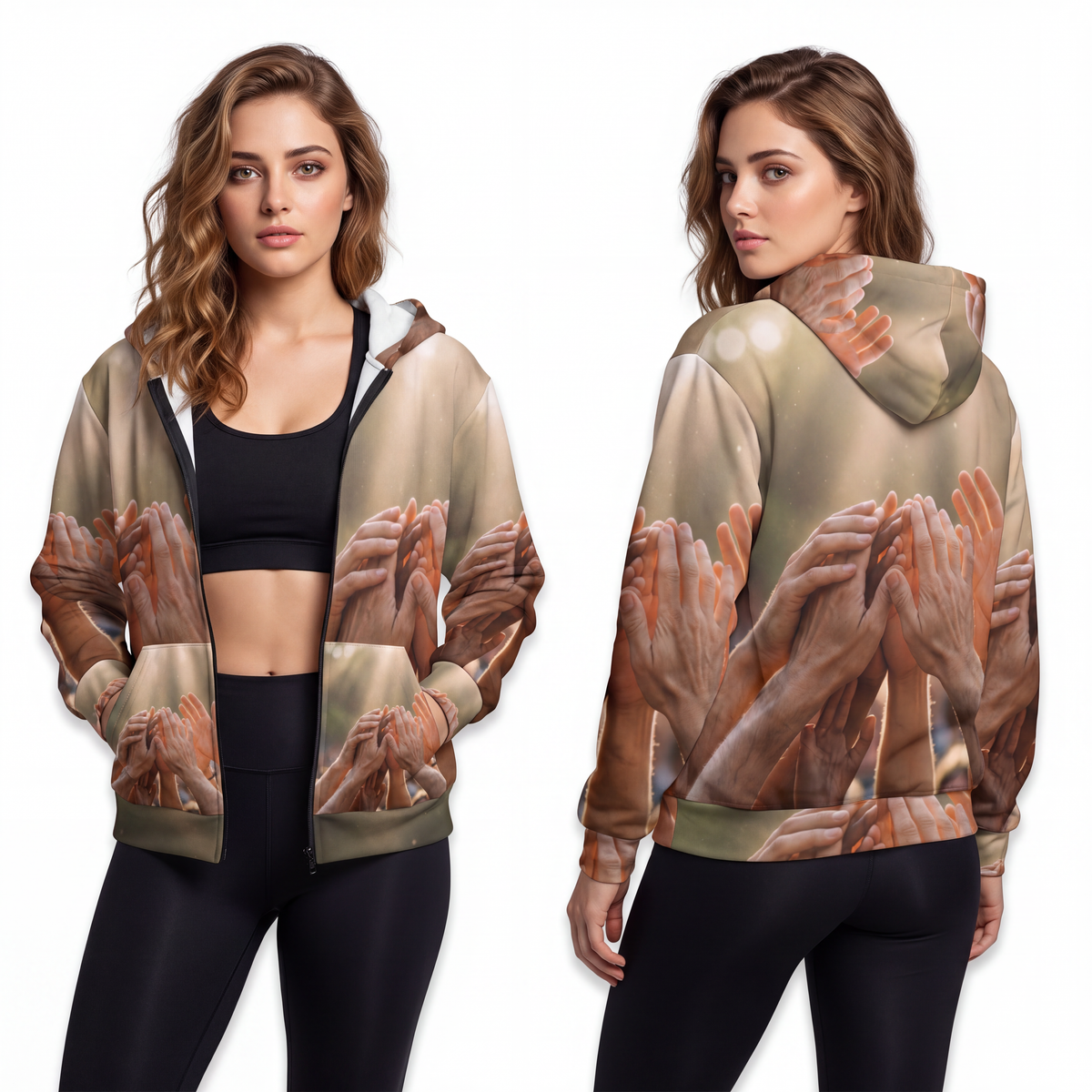 Unisex Zip Hoodie - Golden Rays of Unity Wall Art | Echovira...
