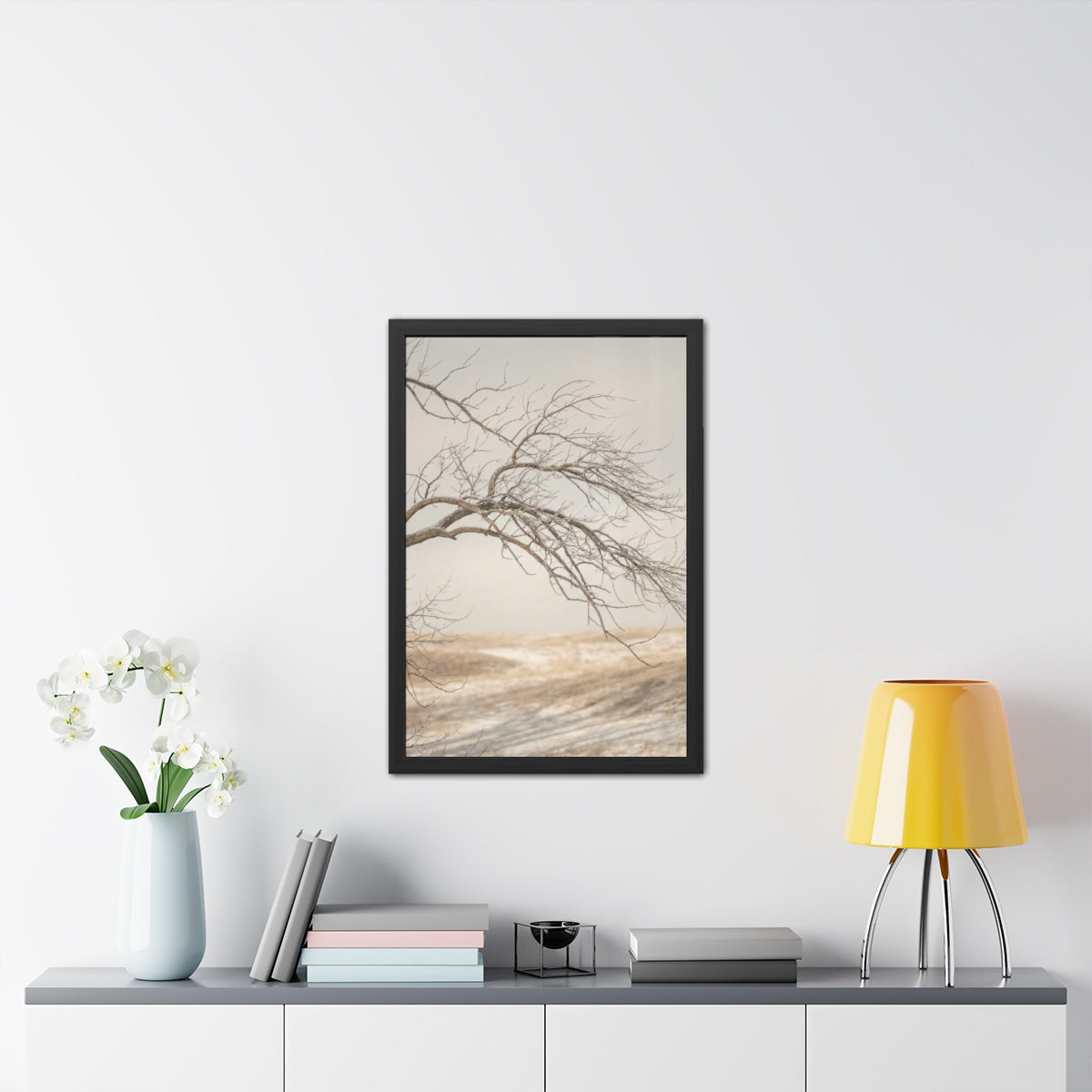 Framed Posters - Winter Branch Solitude Landscape — Portrait...