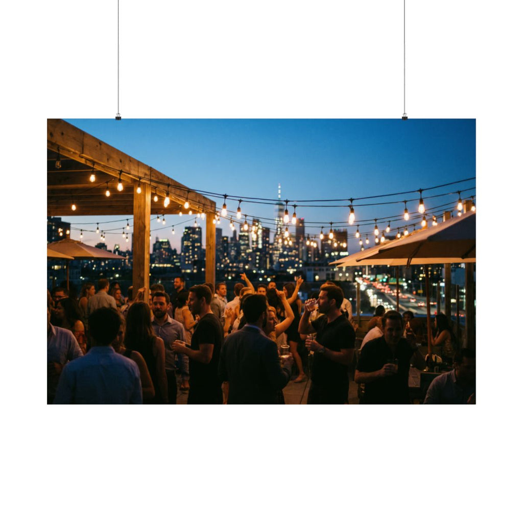 Matte Horizontal Posters - City Skyline Rooftop Party Scene...