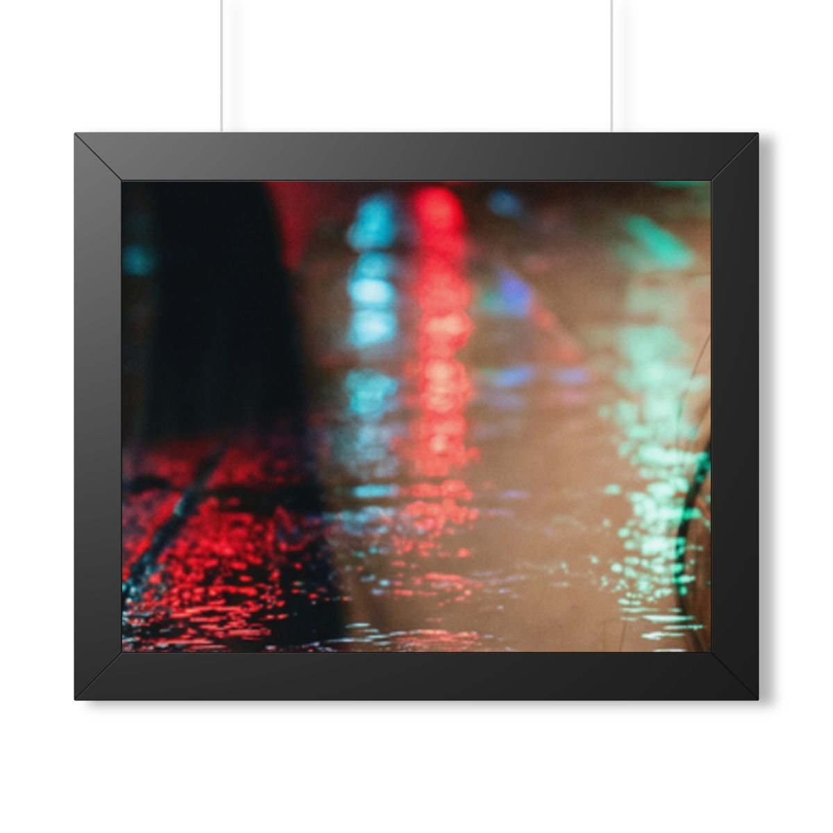 Framed Horizontal Poster - Neon Dreams Rain Portrait — Black...