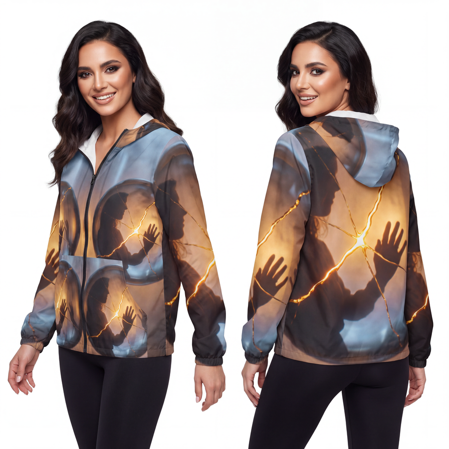 Unisex Windbreaker Jacket - Golden Kintsugi Sphere Canvas Art